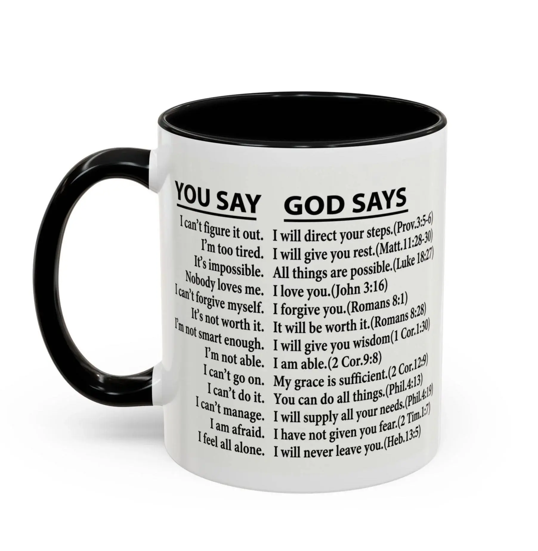[SALE UP TO 50%] You Say God Says Two-tone Ceramic Mug _ Bible Verse Coffee Cup for Christian Men & Women _ Religious Easter Baptism Gift Daily Affirmation