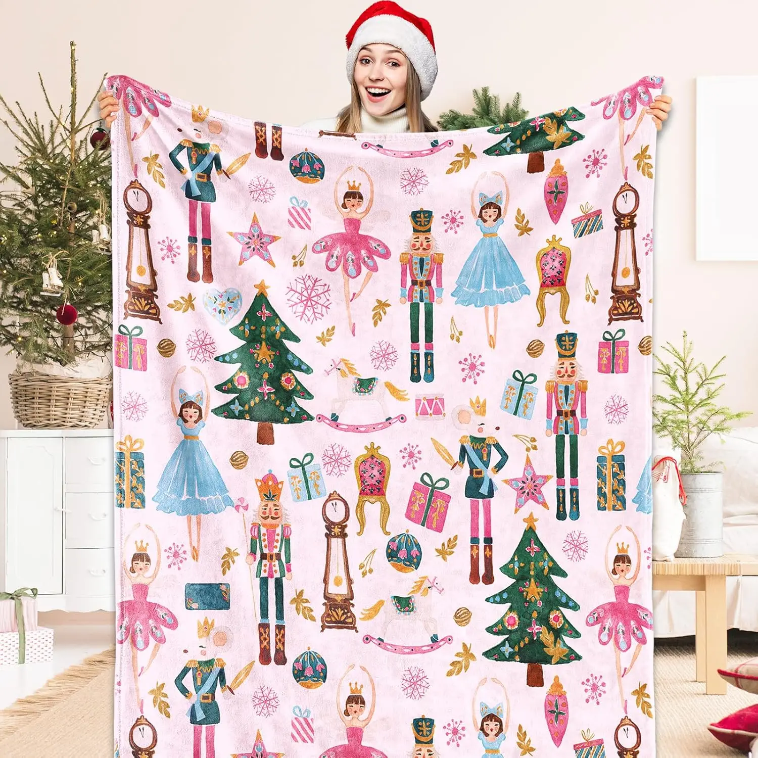 Christmas Fuzzy Blanket 50 x 60 Inch  Watercolor Nutcracker Soft Cozy Throw Blanket for  Xmas Party Holiday Bed Sofa Couch