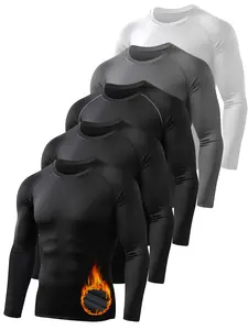 5-Piece Men's Thermal Compression Long-Sleeve Sports T-Shirt Warm Sports Top for Cold Weather Workouts Ideal for Versatile Sports Activities,summerwins