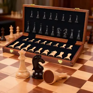 FINDAMAZE Wooden Chess Set for Adults Kids 15'' Chess Board with Handmade Pieces, Folding Portable Travel Unique Chess Sets Game for Tournament Professional Beginner