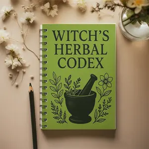 A5 Size Witch's Herbal Pharmacopeia Notebook, Natural Therapy Guide with Plant Illustrations, Ideal Gift for Halloween & Herb Lovers