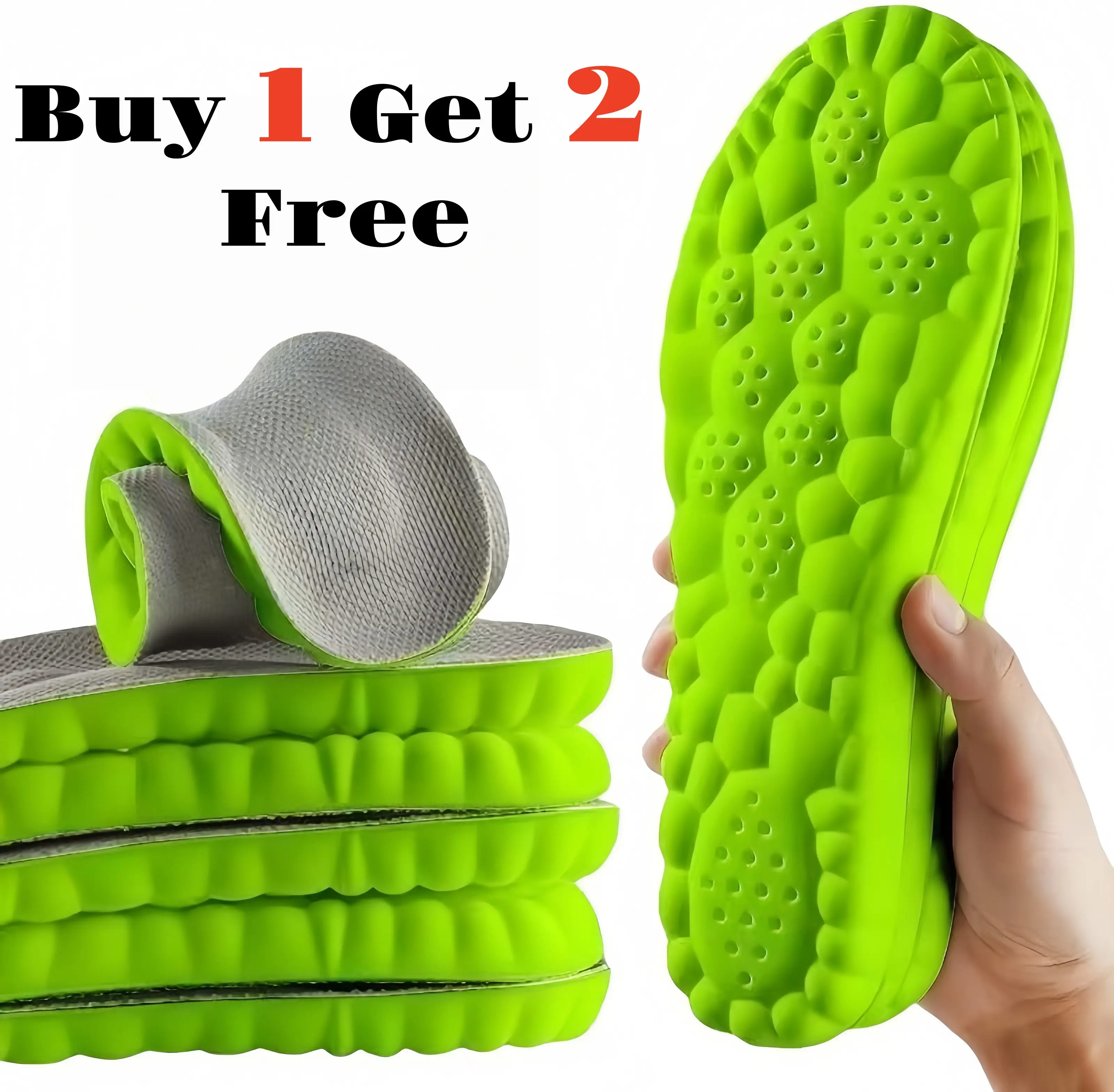 Men's Plus Size 15 Shock Absorbing Insoles, 4D Cushioning U-Shaped Memory Foam Shoe Sole Pads, Cut-to-Fit Footwear Inserts for Standing & Walking, Buy 1 Get 2 Free Sports Shoe Accessories, Shoe Sole Pad