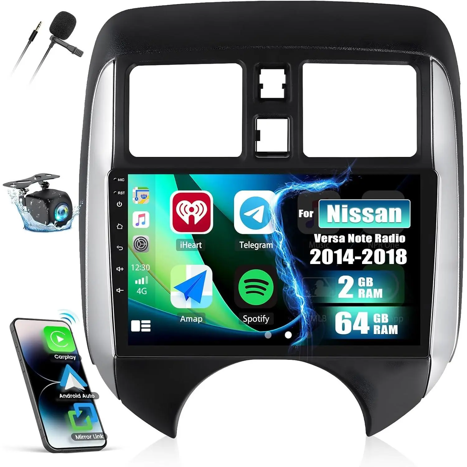 RIMOODY 9-in 2+64G Android 15 Car Stereo for 2014-2018 Nissan Versa Note, Wireless/Wired CarPlay, Wired Connection Android Auto, Mirror Link, GPS, WiFi, BT, FM/RDS, USB, SWC, AHD Backup Camera, Navigation & Media Entertainment System, Father's Day Gift