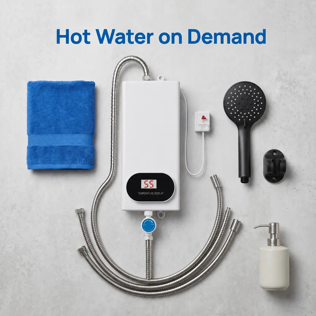 3500W 110V Tankless Electric Water Heater with Shower Head, LCD Digital Temperature Display, Compact Instant Hot Water Heater, Easy Installation for Bathroom, Kitchen, RV & Camping