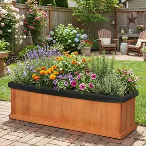 Spaco Wooden Raised Garden Bed L – Solid Fir Wood Planter Box with Drainage Holes & Liner, Ideal for Vegetables, Flowers & Herbs