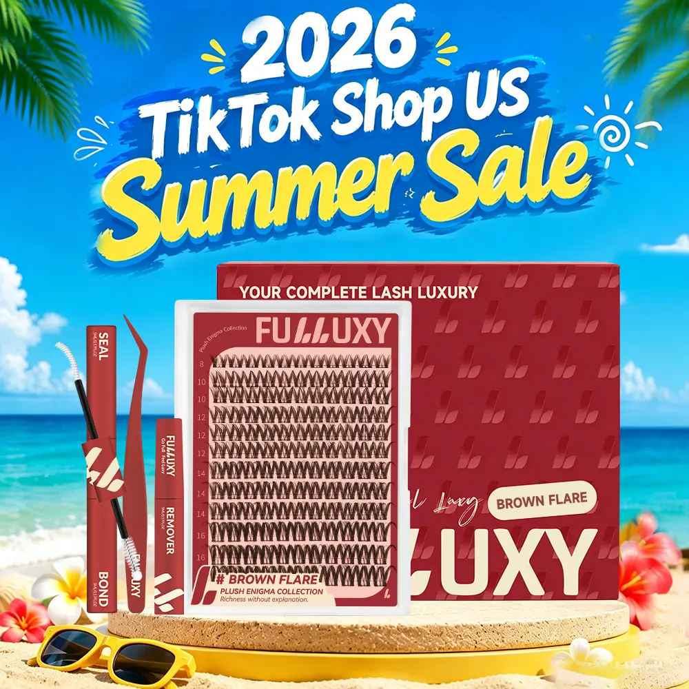 Brown Flare | Fulluxy One-of-a-kind true brown cluster lashes blends seamlessly with lighter hair colors & daily no-makeup looks | Lashes with Ultra-Dense, Waterproof, Long-Lasting Lashes | Flora Flaunt Aurora Same Style | Beginner-Friendly DIY Lashes