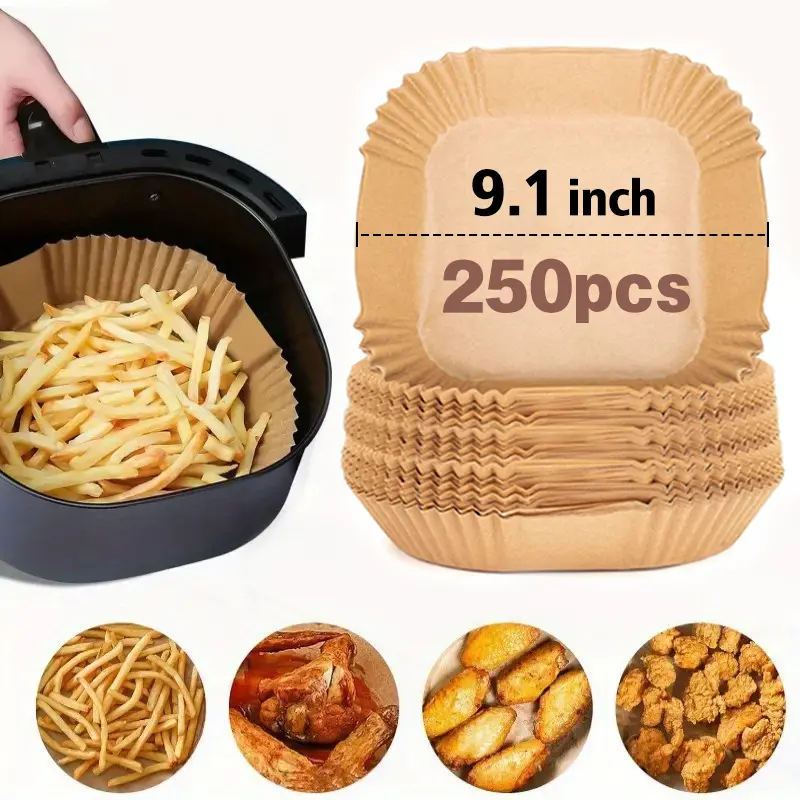 Air Fryer Paper Liners,125Pcs Parchment Paper, Air Fryer Disposable Paper Liner for Microwave, Non-Stick Air Fryer Liners Square Free of Bleach