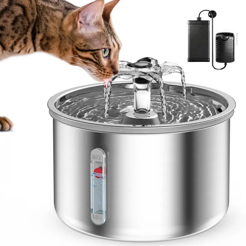 SafeSip Ultra-Quiet Pet Heating Water Fountain - Automatic Water Bowl, 2L Capacity, BPA-Free Stainless Steel Pan, Dishwasher Safe, Detachable Heater, Heating Function, Power Supply, Peaceful Environment for Cats