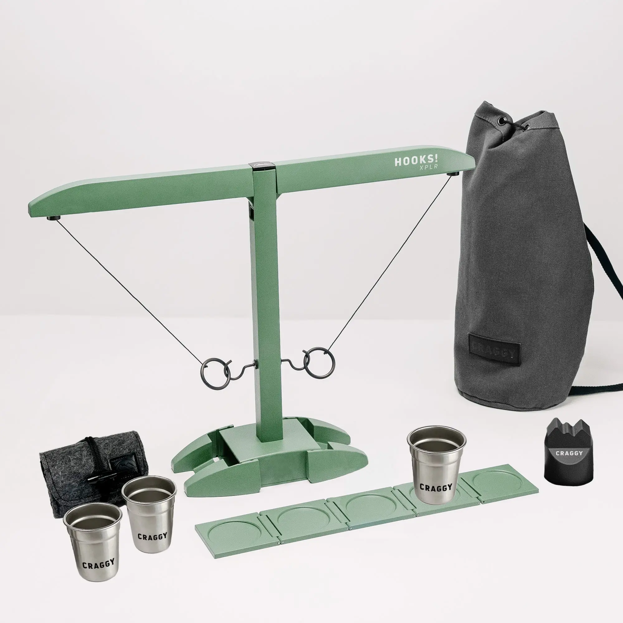 Craggy Games Hooks! XPLR Party Bundle - Durable Metal Ring Toss Game with Collapsible Design, Waterproof, Weather-Resistant, Travel-Friendly Bag, Earth-Tone Finish, Adjustable Strings, Perfect for All Ages