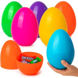 Fillable Easter Eggs 6 Pack – 6'' Giant Plastic Easter Eggs with Flat Bottom, Bright Colorful Refillable Eggs for Easter Hunts, Party Favors & Surprise Gifts