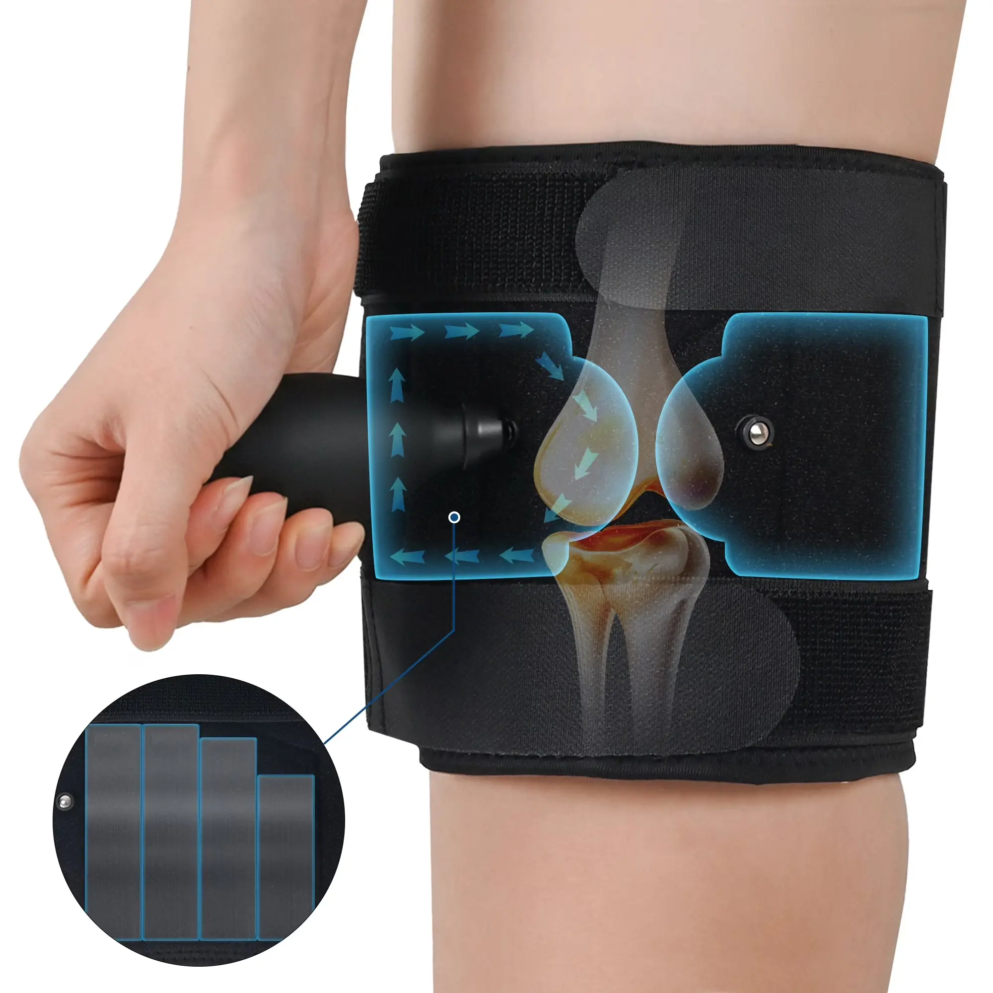 Hinged Knee Brace with 6 Aluminum Splints & Manual Air Pump, Adjustable Compression for Knee Pain Relief, Muscle Stabilization, Sports Recovery - Black, One Size