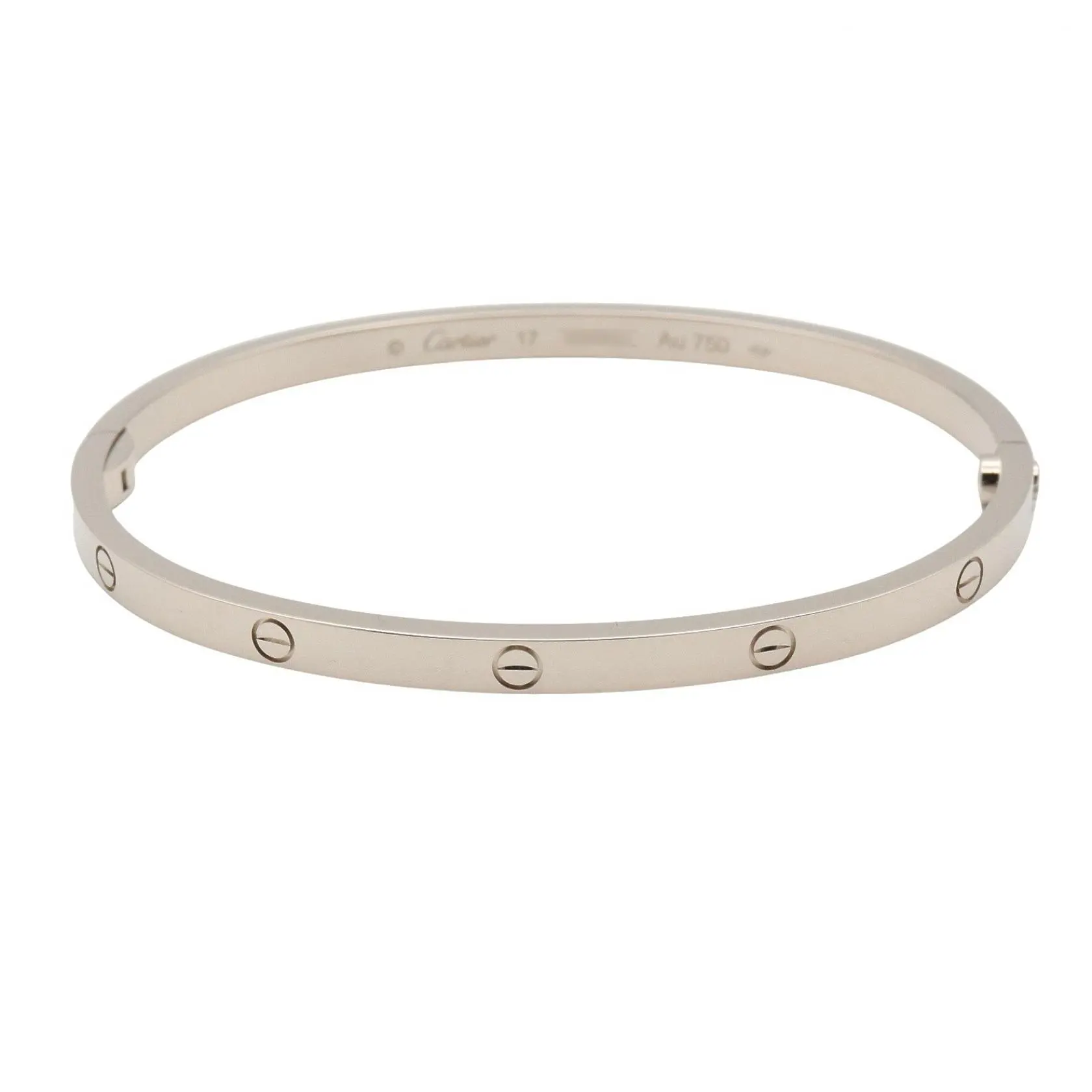 Pre-owned Cartier 18K White Gold (Au750) Small Leather Goods Love Bracelet Au750 Bracelet Size 17
