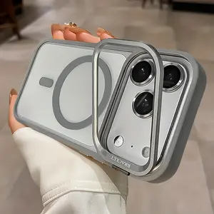 Phone Case - Magnetic Wireless Charging Metal Lens Bracket Transparent Case for Smartphone Iphone 17 Pro Max, 17 Pro, 17 Air, 16, 15 Pro Max, Pro, Plus with Independent Lens Protector Acrylic Backboard Shockproof Armor Clear Cover, Protection