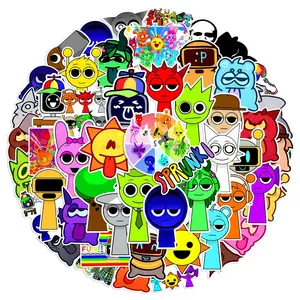 52Pcs Cute Sprunki Stickers Sprunki Incredibox DIY Stickers Scrapbooking Phone Luggage Skateboard Waterproof Decals