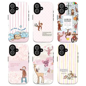 Monkey Tough Phone Case Cute Cartoon  Christian Scripture , Pastel Inspirational Bible Verse Phone Cover, curious georgee protective cover, gift for fans
