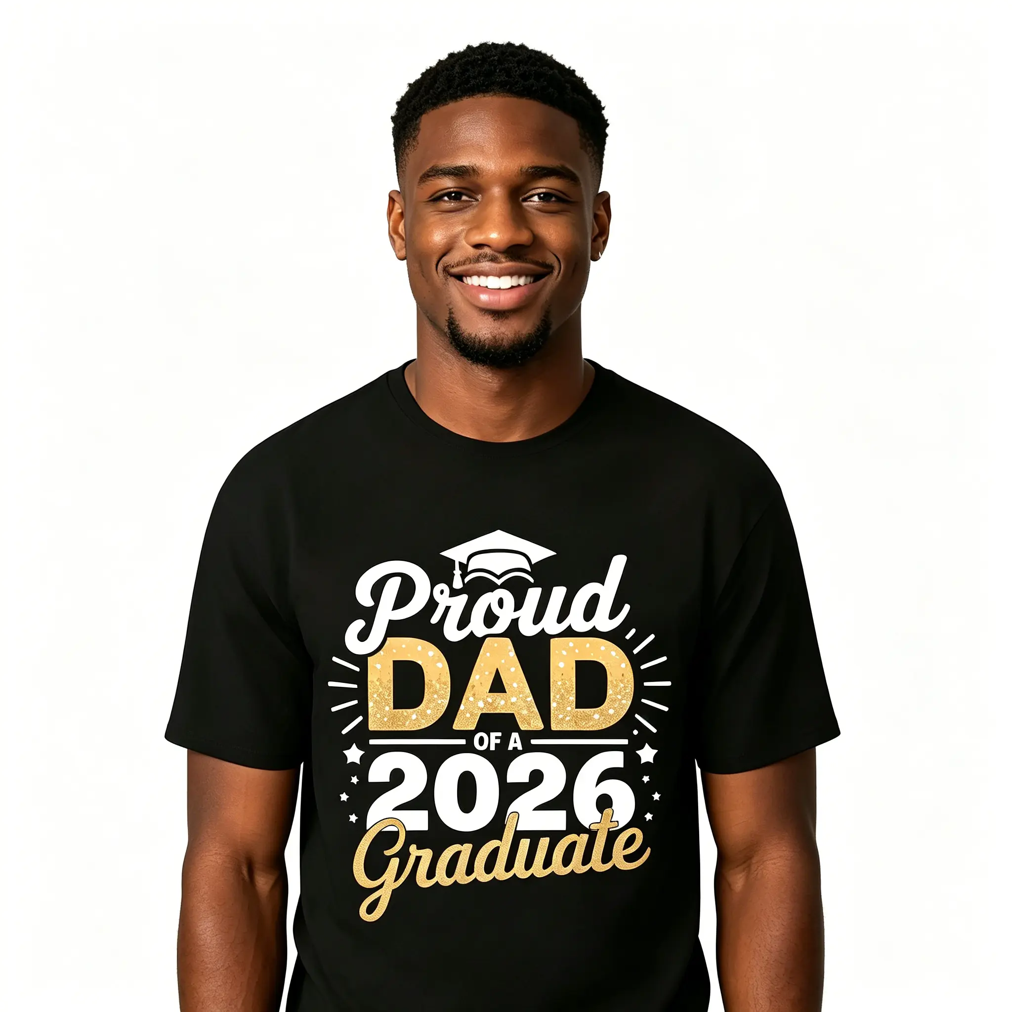 Class of 2026 Graduation T-Shirt - Proud Dad of a 2026 Graduate, Golden Lettering & Diploma Design, 100% Cotton 220gsm Loose Fit S-XXXL, Black Casual Shirt for 2026 Year Parents Gift