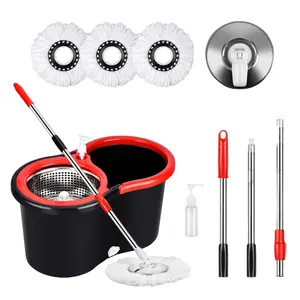 Spin Mop and Bucket with Wringer Set,360° Mop and Bucket System with 3 Microfiber Mop Refills and 59"" Extended Handle for Floor Cleaning