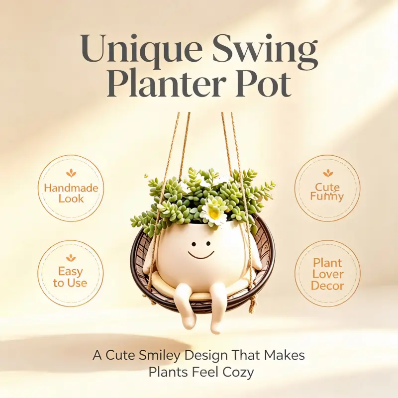 Resin Smiley Face Hanging Succulent Planter - Wall-Mounted Pot with Drainage Hole, Indoor Outdoor Garden Patio Decor, Gift for Plant Moms lover homedecor