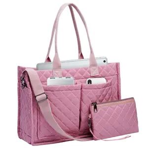 2pcs Quilted  Shoulder Tote Bag with Removable Crossbody Strap for Women, Fits 13″ Laptop or Tablet, Multi-Pocket Organizer , Women’s Laptop Tote ,Lightweight Everyday Work Office School Travel Carryall