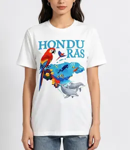 1-Pack Honduras Themed Graphic T-Shirt for Women, Casual Cotton Knit Fabric, Round Neck, All-Season Comfort, Regular Fit, Lightweight & Breathable, Machine Washable, Spring/Summer Wear