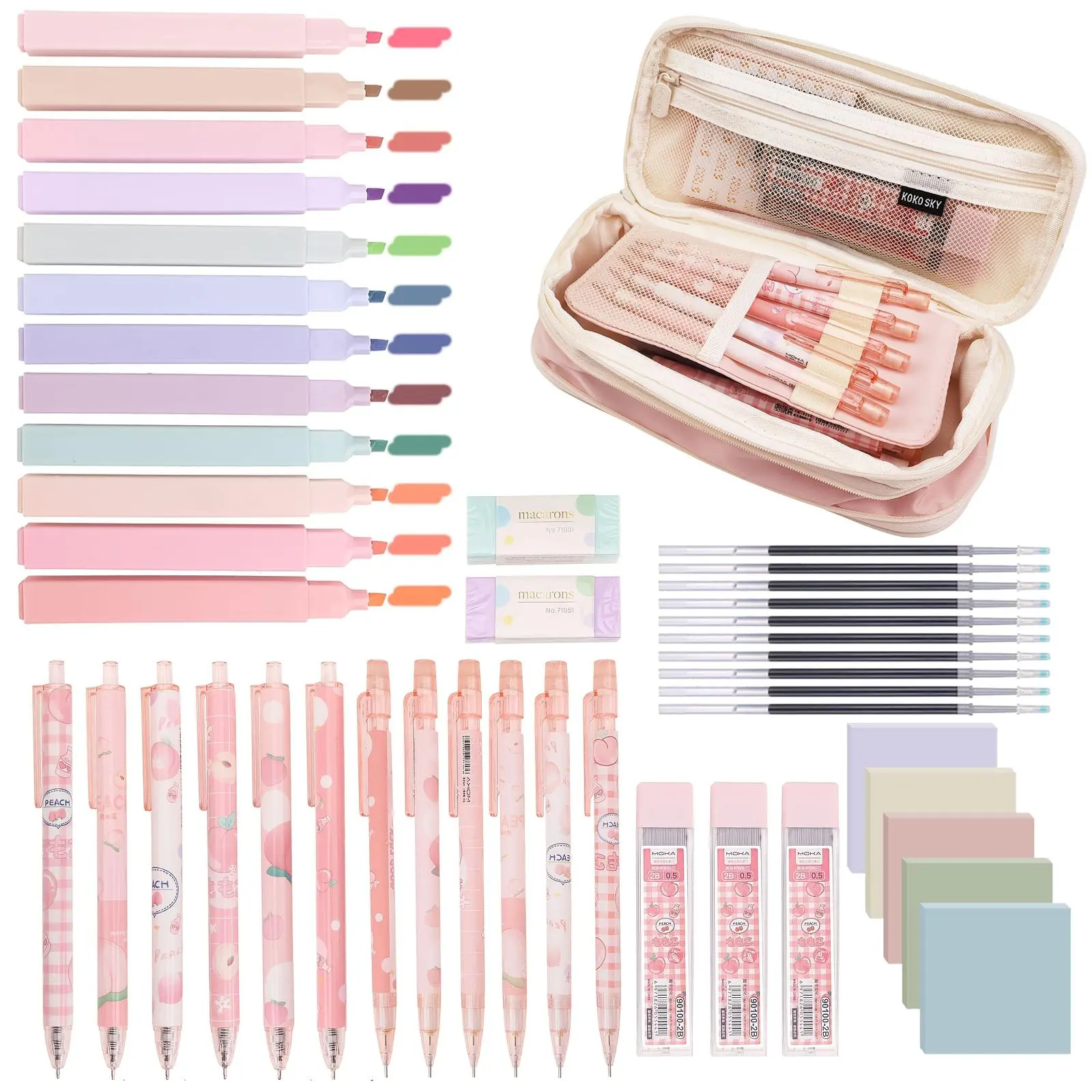Stationary Set, 1 Set Aesthetic School Classroom Supplies with Highlighters, Mechanical Pencils, Color Ink Gel Pens, Pencil Case, Bible Study Supplies Stationery Set Student Essentials