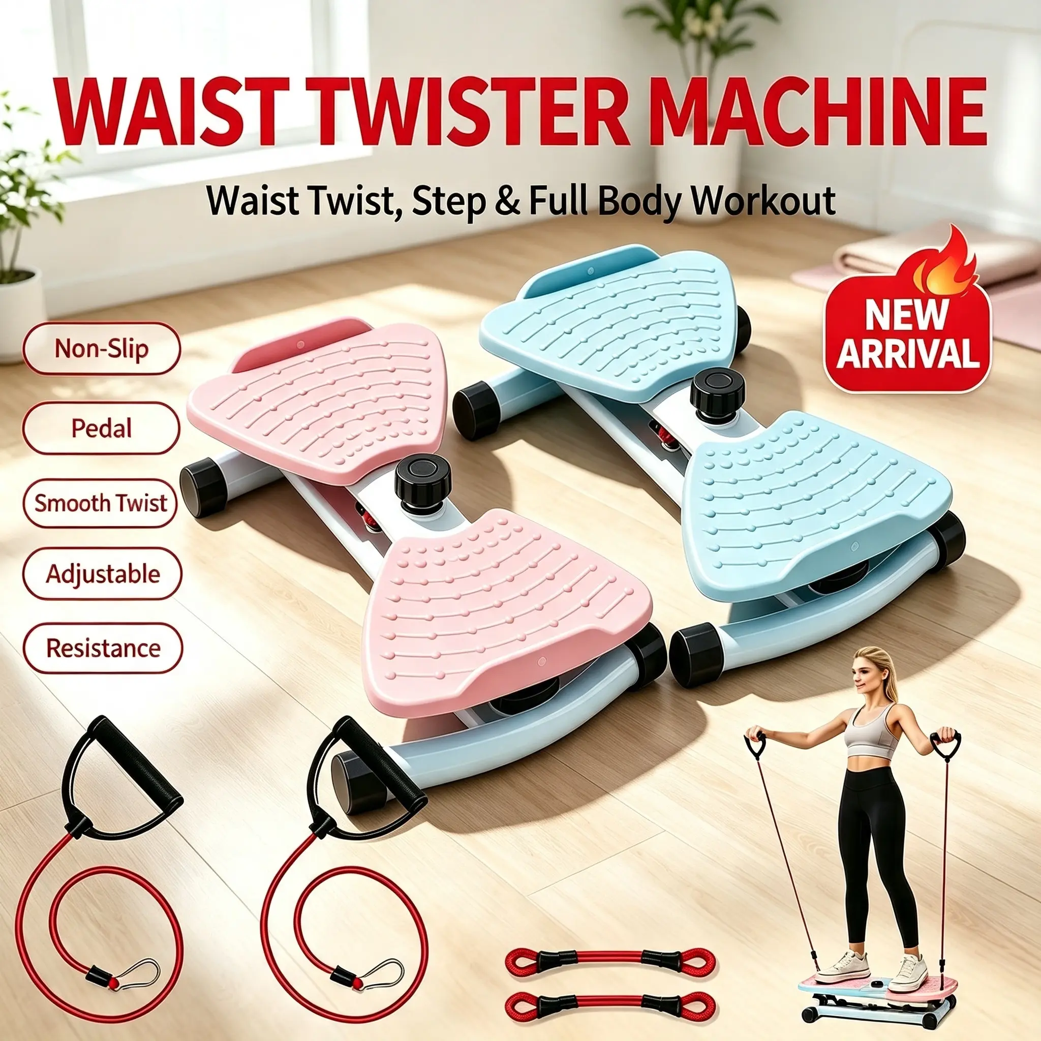 Degree Rotating Waist Twister Board with Resistance Bands - Ft Massaging, Waist Slimming, Fat Burning Ab & Full Body Workout Home Gym Balance Training Equipment