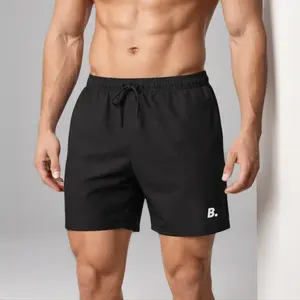 Men's Training Shorts Black with Drawstring Waist 6 in