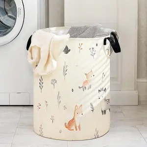 Cartoon Plant Animal Print Laundry Basket with Handle, Laundry Hamper, Durable Foldable Clothes Storage Bin, Large Capacity Toy Organizer
