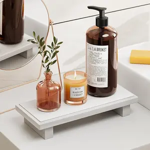 KLM Small Wood Tray Pedestal Stand，Farmhouse Bathroom Decor，Decorative Wooden Riser Kitchen Soap Dish Holder for Vanity，wood riser.Suitable for bathroom tray  vanity, countertop, sink.(White)