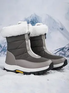 Women's Colorblock Zipper Design Hiking Boots, Casual Sporty Warm Snow Boots for Outdoor Sports, All-match Non-slip Outdoor Shoes for Daily Wear