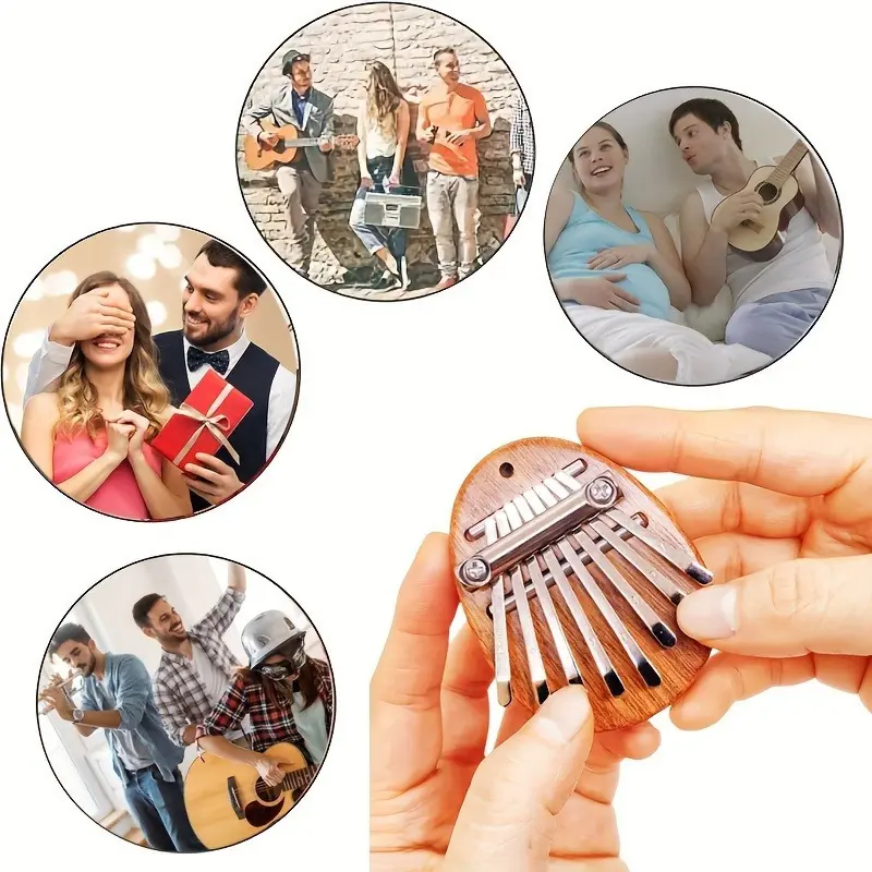 Mini Kalimba Instrument Thumb Piano 8 Key Portable Wooden Finger Piano with Lanyard, Perfect Gift for Friends, Valentine's Day, Beginners Adults
