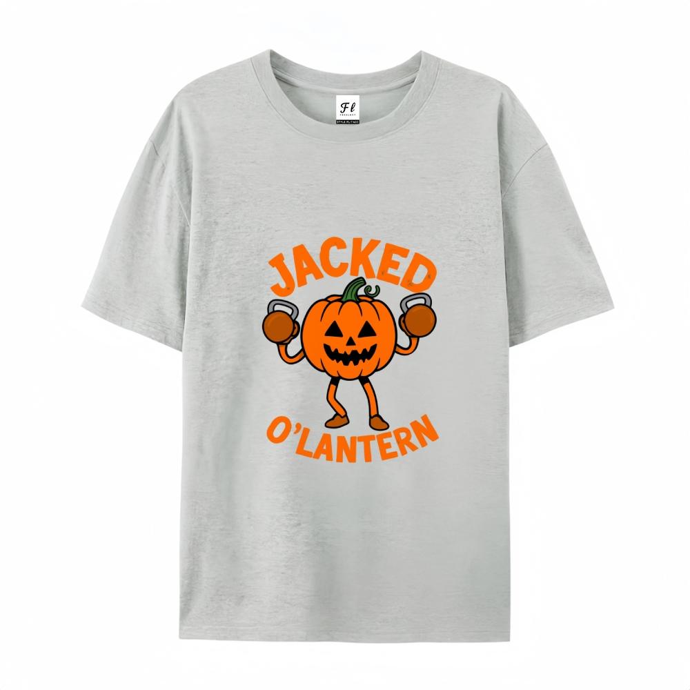 Lightweight Breathable Jacked O'Lantern Pumpkin T-Shirt Oversized Streetwear Tee Funny Summer Workout Top for Menswear