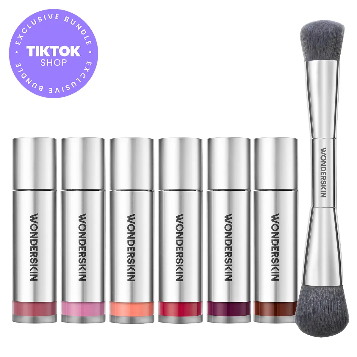 Wonderskin Wonder Blading All-Day Blush Stain Explore Set + Dual-Ended Blush & Contour Brush | All 6 Shades | 12-Hour Longwear Liquid Blush Collection | Transfer-Proof, Buildable & Radiant Finish
