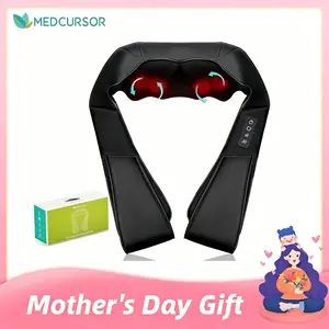 Medcursor mothersdaygift Neck & Shoulder Massager with Heat Shiatsu 16 Deep-Kneading Nodes Adjustable Intensity Portable for Muscle Relaxation Ideal