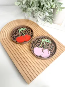 Cheetah Cherry Tray Trinket Desk Organizer For Crafts & Office Space Organize Small Parts Paper Clips Beads Rhinestones Charms & Jewelry Pieces