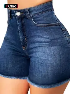 Women's Solid Color Denim Shorts, Casual Comfy Shorts for Summer, Fashion Women's Clothing for Daily Wear