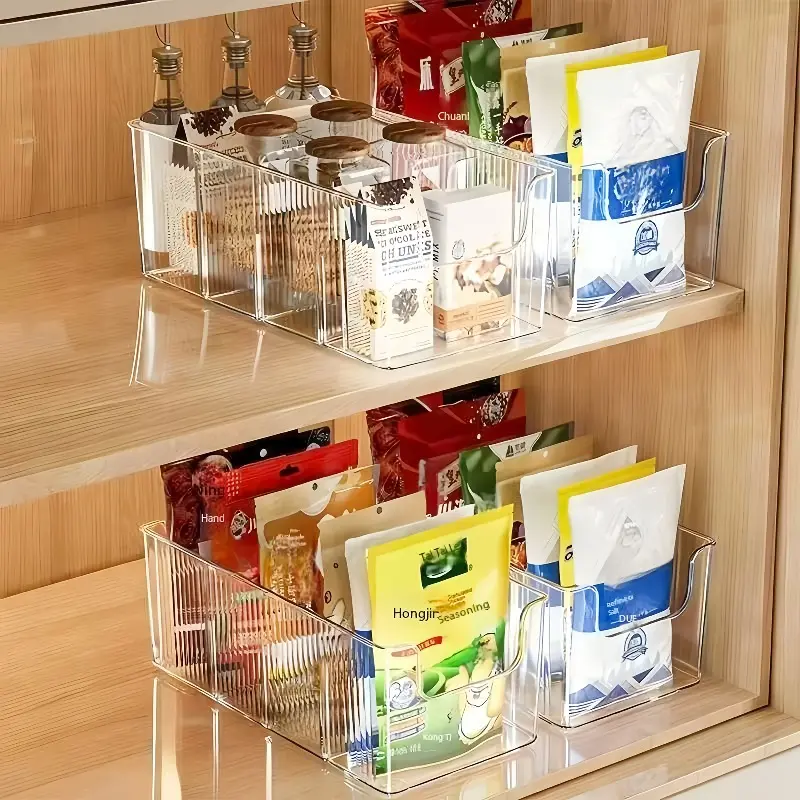 2-piece multifunctional seasoning box, cabinet organizing and storage box, transparent grid design, suitable for kitchen, desktop, and refrigerator classification and storage