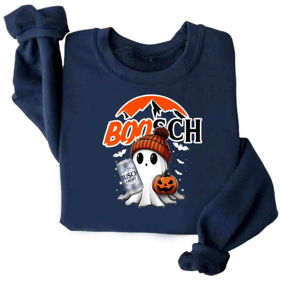 [SALE UP TO 30%] Boosch Ghost Sweatshirt - Fun Ghost With Busch Light and Pumpkin Design, Perfect for Halloween and Beer Lovers, Unisex Crewneck for Spooky and Festive Wear, streetwear graphic tee