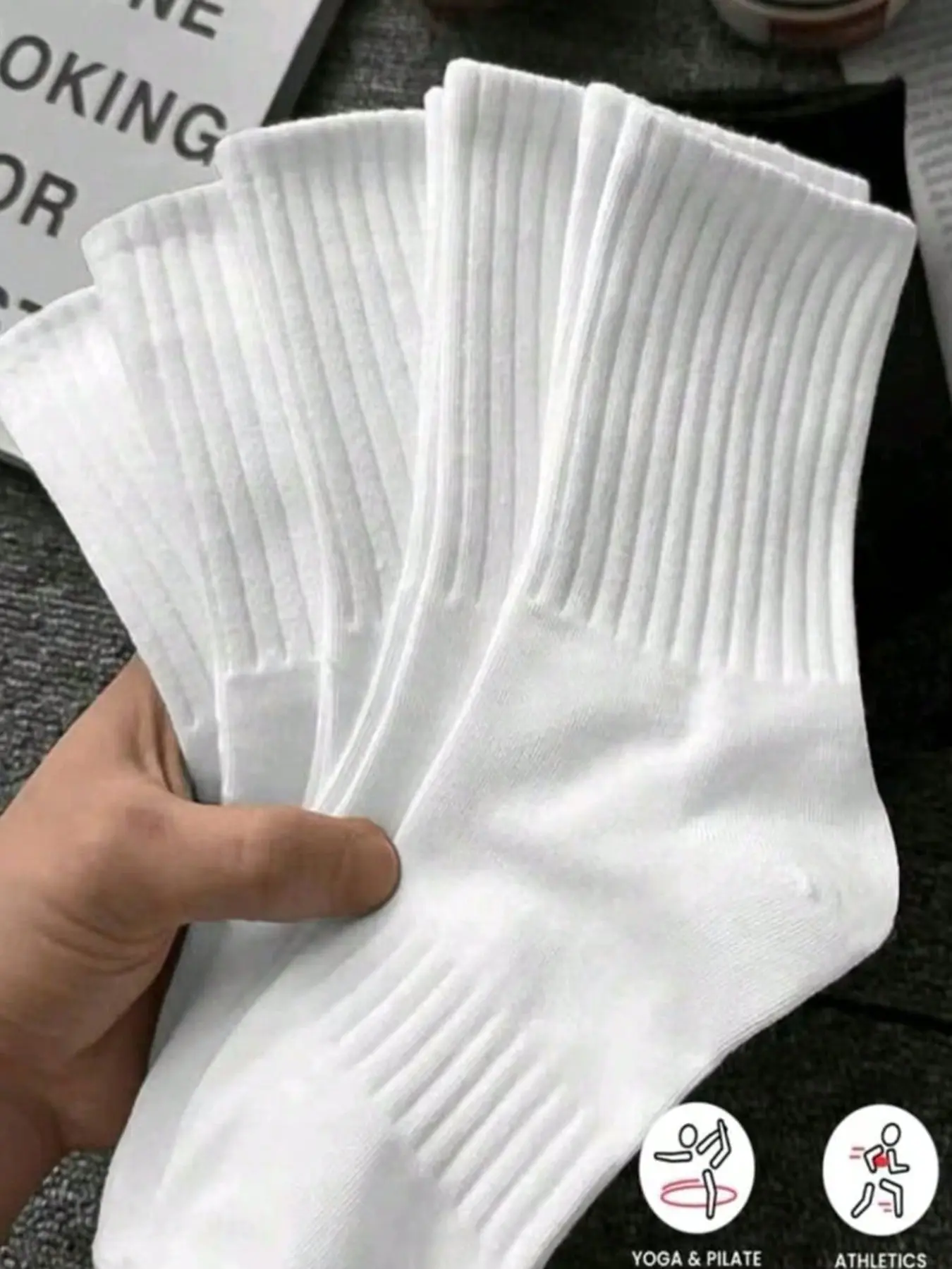 Unisex 5 Pairs Solid Color Mid-Calf Socks, Unisex Fit Socks, Athletic Running Socks, Active Socks, Workout Socks, All-Season Sports Socks for Men and Women, Comfortable and Durable Socks, Sports Socks Set