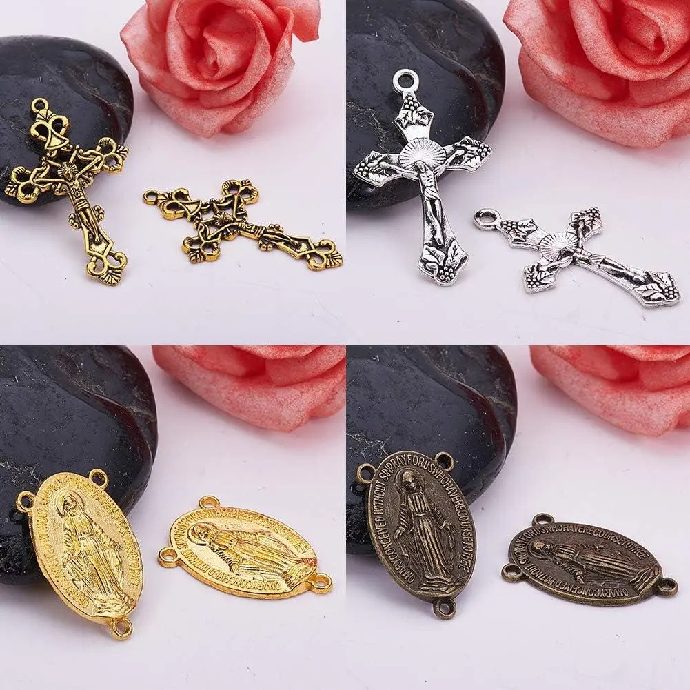 SUNNYCLUE Tibetan Style Rosary Cross Charms and Center Miraculous Medal Easter Vintage Cross Crucifix Pendants Oval Chandelier Links Bronze Connector Charm for Rosary Bead Necklace Making Supplies SUNNYCLUE Tibetan Style Rosary Cross Charms and Center Miraculous Medal Easter Vintage Cross Crucifix Pendants Oval Chandelier Links Bronze Connector Charm for Rosary Bead Necklace Making Supplies