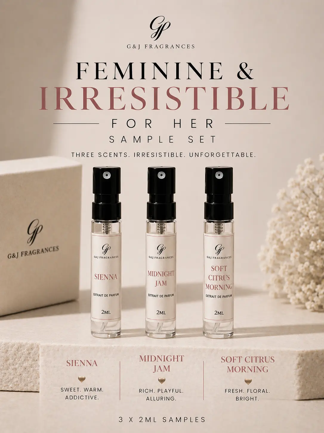 Feminine & Irresistible Sample Set – 3 x 2mL Samples Carefully Picked Scents Captivating Scent