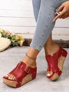 Women's Summer Thick Sole Sandals, Comfortable Slip-On Shoes with Fish Mouth Design, Casual Buckle Detailing, Ideal for Daily Wear