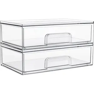 Clear Stackable Storage Drawer, 2 Counts Acrylic Makeup Organizer, Stackable Home Organizer, Desktop Organizer for Cosmetics, Makeup Palettes, Bathroom Supplies, Vanity, Racks, Clear Stackable Drawers