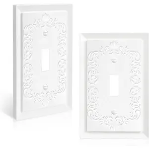 2 Pack Light  Cover Plate, Toggle Modern Decorative Outlet Covers Wall Plates, Petal  Design Classic Style Pure White (Mid-Size Single Toggle)