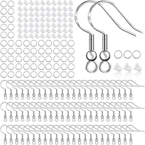 925 Sterling  Plated Earring Hooks 150 count/75 Pairs,Ear Wires Fish Hooks,500pcs  Earring Making kit with Jump Rings and Clear  Earring Backs Stoppers ()