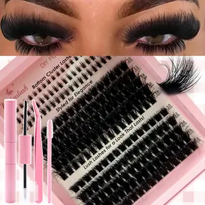 5D Full Eyelash Clusters 10-18mm Eyelash Extensions  Kit 60D/80D/100D/120D 13 Rows DIY D Curl Wispy Doe eye Lashes with Lower Lash Clusters 48 PCS(5MM/6MM/7MM Bottom Lashes)with Bond and Seal Eyelash Glue and Tweezers Makeup Cosmetic