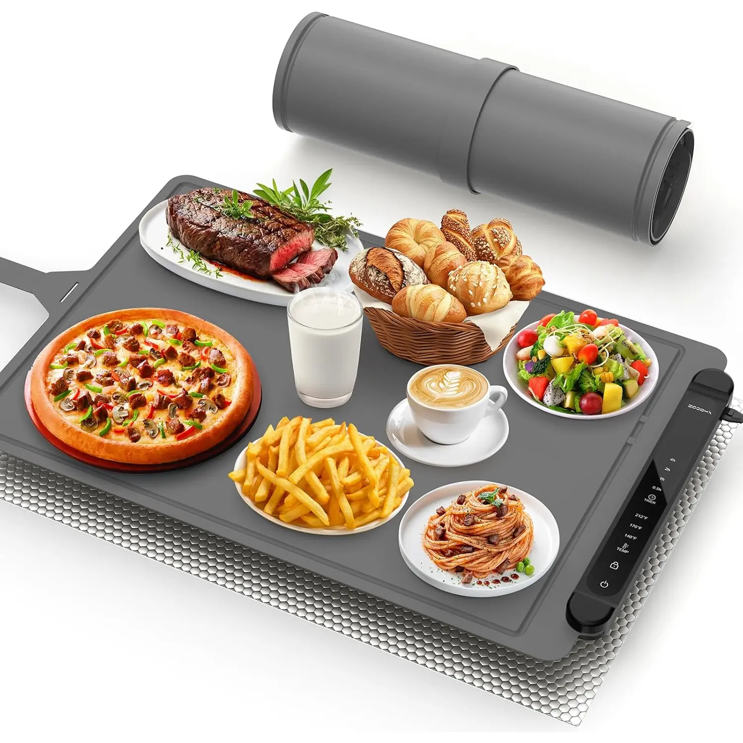 Food Warming Mat Electric Tray: Adjustable Silicone Heating Pad with 3 Temperature Settings 4 Timer Function Portable Roll Up Hot Plate for Buffets Party Gatherings Kitchen Warmer Countertop Holiday