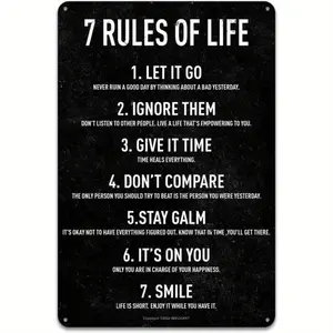 7 Rules Of Life Motivational Wall Decor - Inspirational Poster - Home Decor - Decorative Wall Art - Decorative Artwork - Metal Sign 8X12In Ornaments Decoration Artistic Room Print Photo