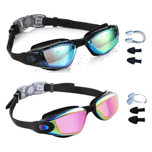 2 Pack Swim Goggles, Wide Vision One-Piece Lens, Adjustable Swimming Glasses for Kids & Adults, Unisex for Men & Women