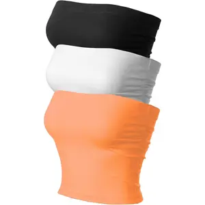 Women's 3 Pack Tube Top with Built-in Bra, Double Layered Strapless Bandeau Top, Y2K Side Ruched Casual Tops